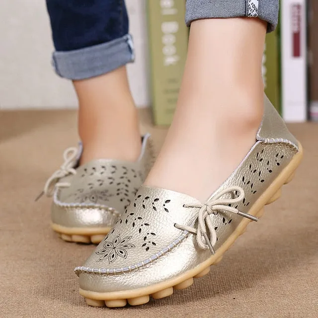 Women Flats Women Genuine Leather Shoes Slip On Loafers