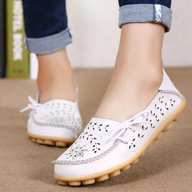 Women Flats Women Genuine Leather Shoes Slip On Loafers