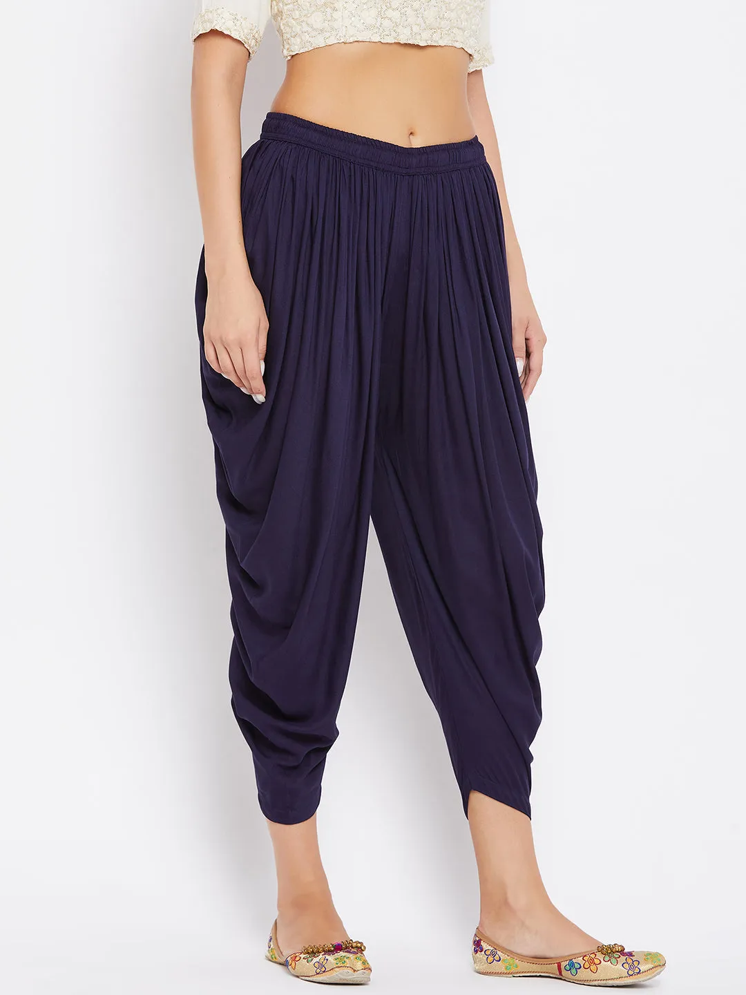 Women Navy Blue Rayon Dhoti Salwar