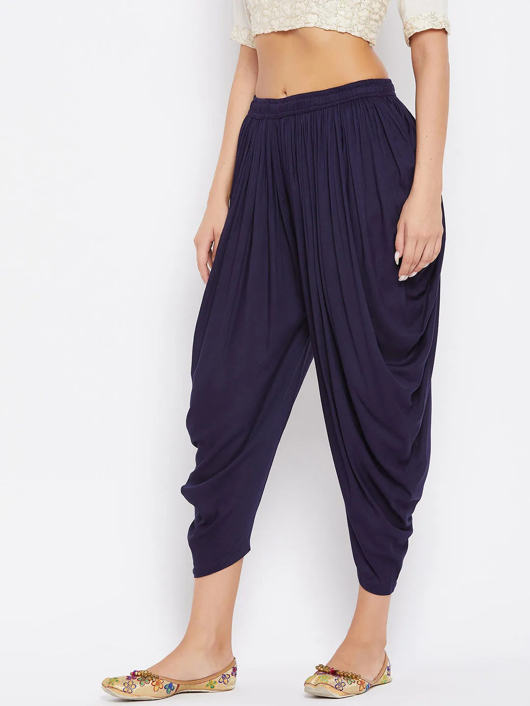 Women Navy Blue Rayon Dhoti Salwar