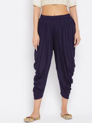 Women Navy Blue Rayon Dhoti Salwar