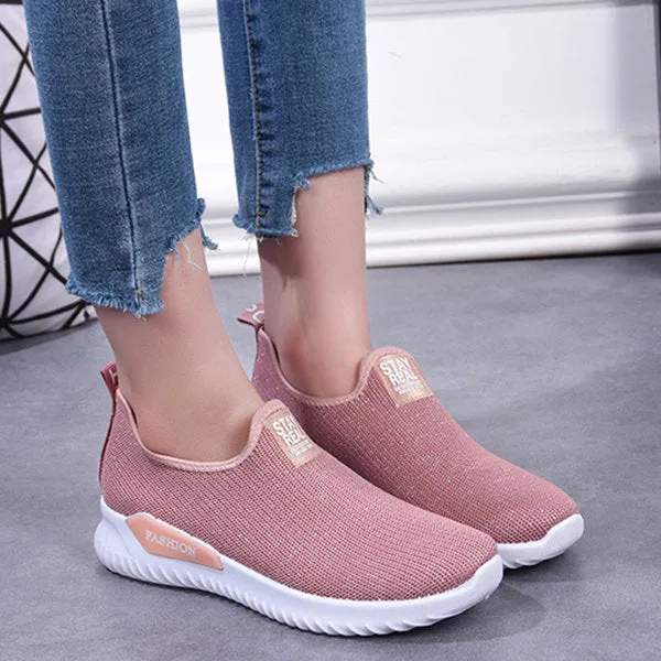 Women Outdoor Running Breathable Mesh Slip On Flat Shoes