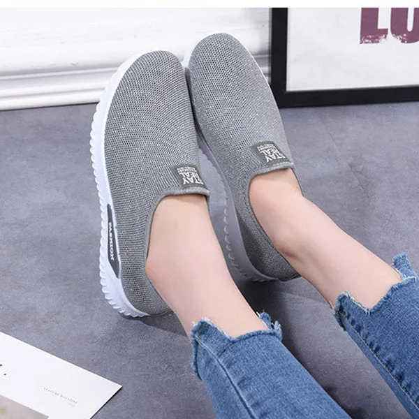 Women Outdoor Running Breathable Mesh Slip On Flat Shoes
