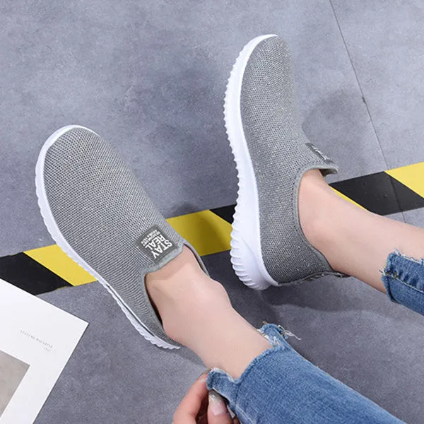 Women Outdoor Running Breathable Mesh Slip On Flat Shoes