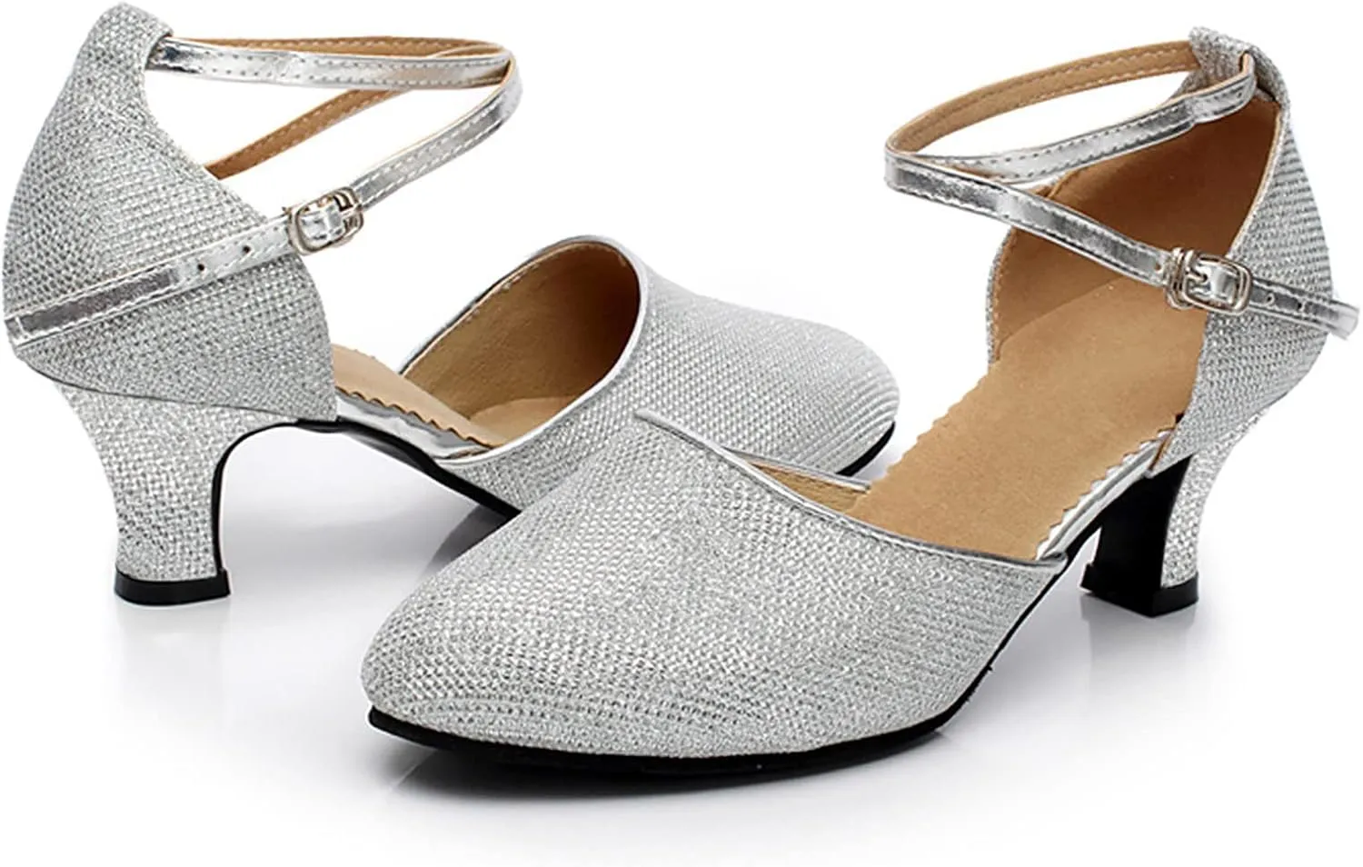 Women's Ankle Strap Heels Ballroom Latin Salsa Dance Pumps Close Pointed Toe Kitten Heel Latin Ballroom Dance Shoes