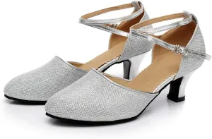Women's Ankle Strap Heels Ballroom Latin Salsa Dance Pumps Close Pointed Toe Kitten Heel Latin Ballroom Dance Shoes