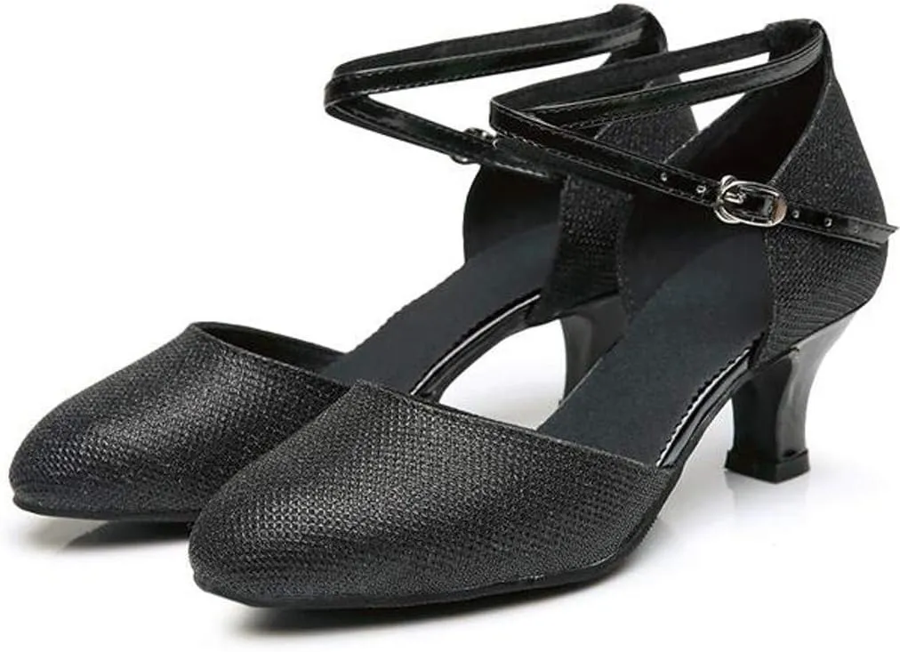 Women's Ankle Strap Heels Ballroom Latin Salsa Dance Pumps Close Pointed Toe Kitten Heel Latin Ballroom Dance Shoes