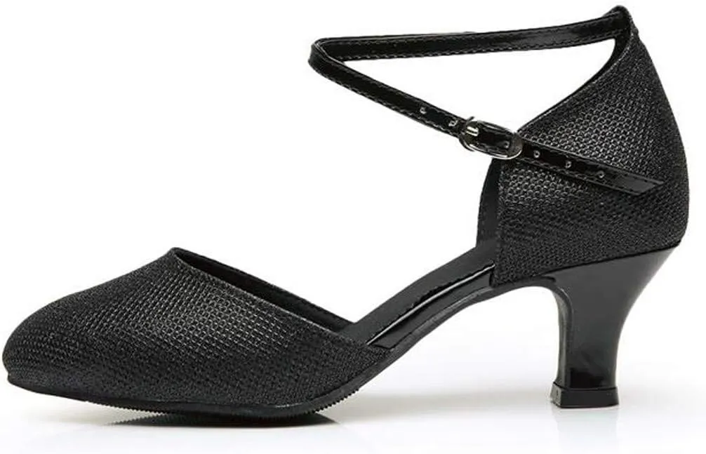 Women's Ankle Strap Heels Ballroom Latin Salsa Dance Pumps Close Pointed Toe Kitten Heel Latin Ballroom Dance Shoes
