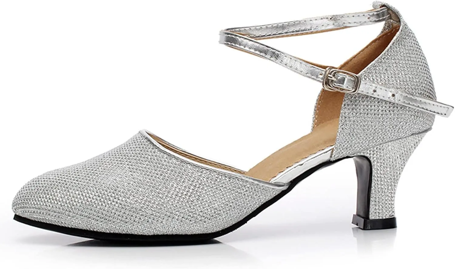 Women's Ankle Strap Heels Ballroom Latin Salsa Dance Pumps Close Pointed Toe Kitten Heel Latin Ballroom Dance Shoes