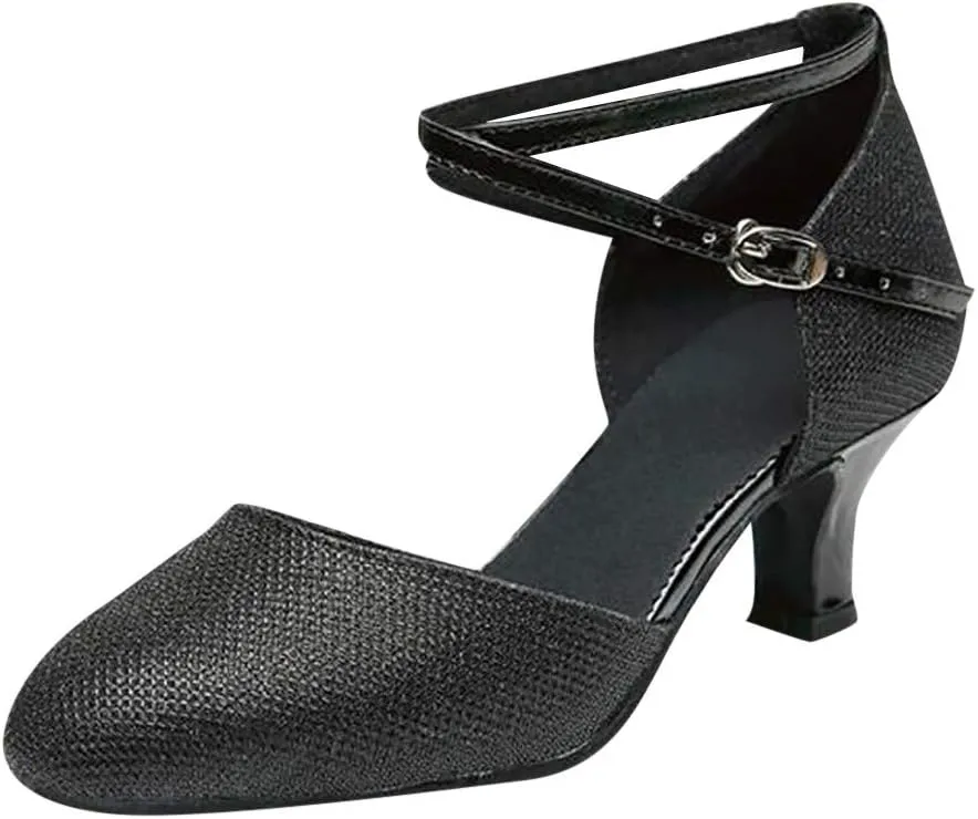Women's Ankle Strap Heels Ballroom Latin Salsa Dance Pumps Close Pointed Toe Kitten Heel Latin Ballroom Dance Shoes