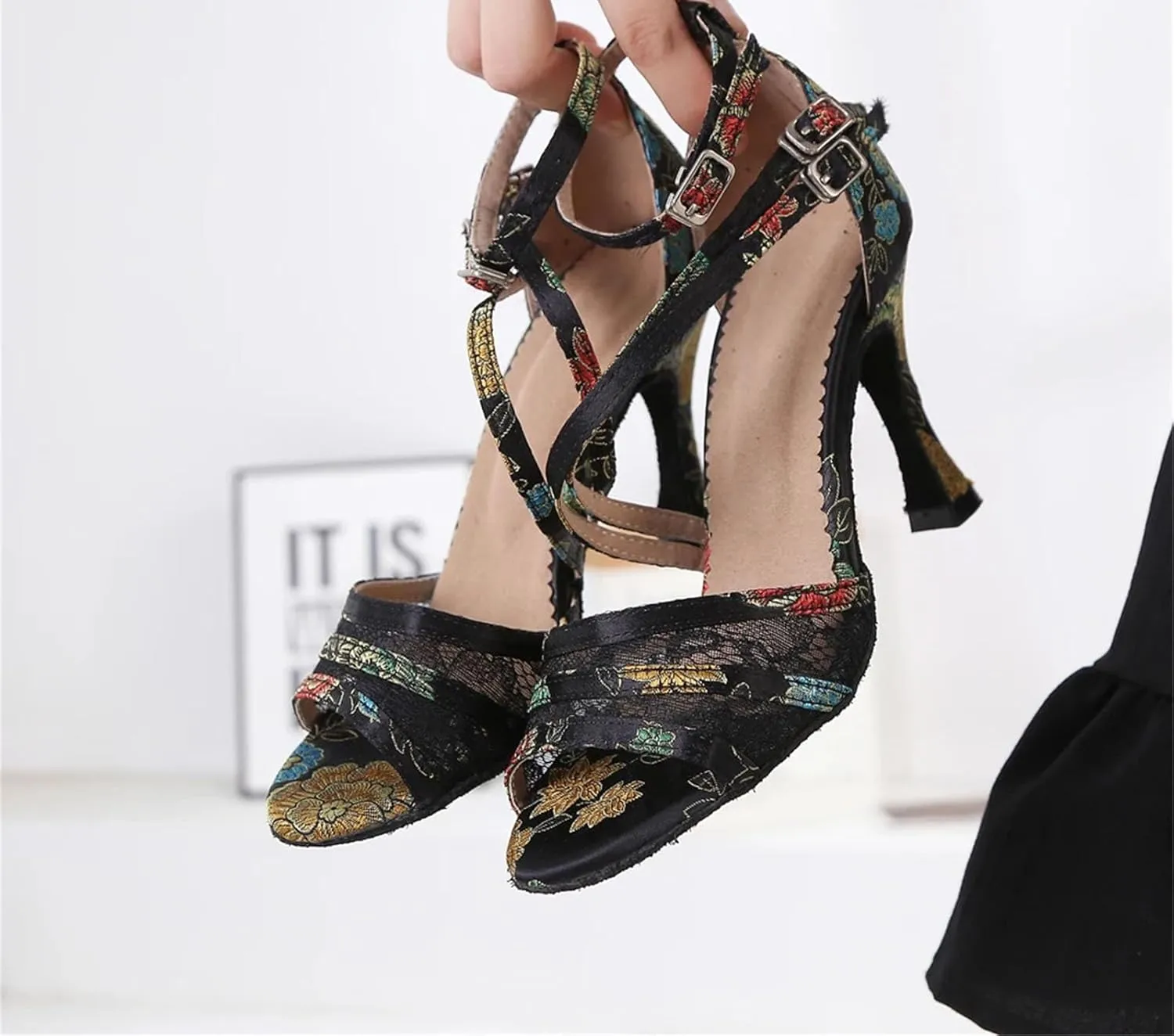 Women's Dance Shoes - Ballroom Training Sneakers with 9CM (3.54") Heels for Waltz, Tango, Salsa