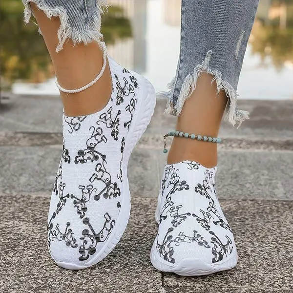 Women's Fashion Printed Casual Fly Knit Shoes 22881830C