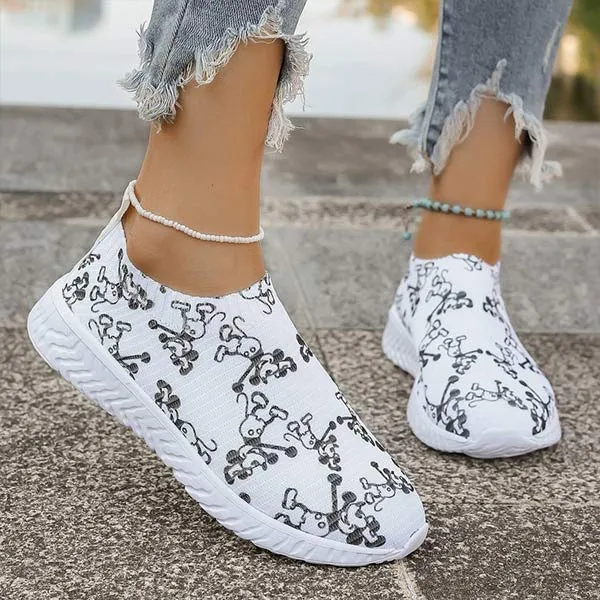 Women's Fashion Printed Casual Fly Knit Shoes 22881830C