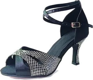 Womens Girls Heeled Dance Shoes 3" Heel Latin Salsa Ballroom Dancing Wedding Party Sandals X508