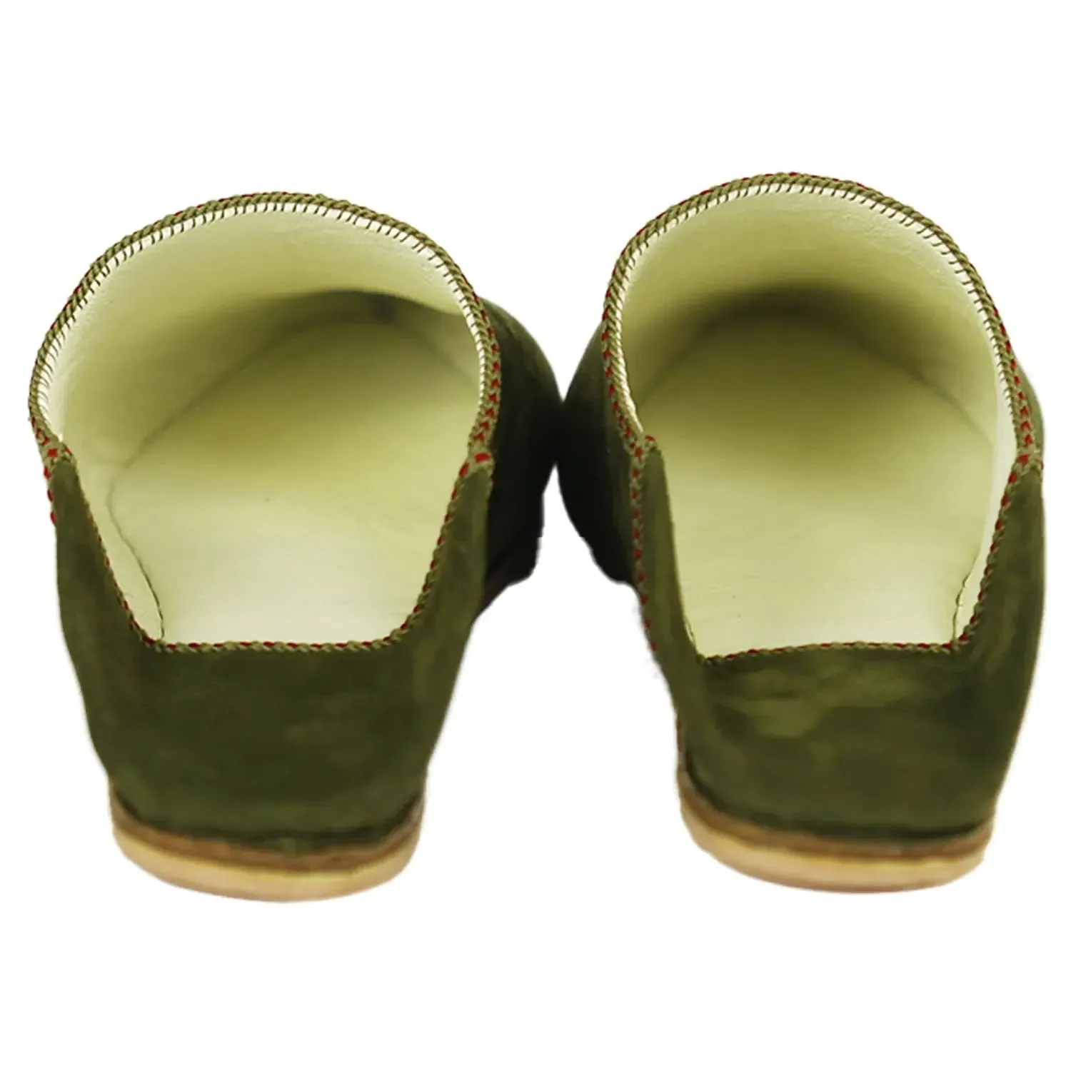 Women's Suede Pearls Green Moroccan Babouches Leather Slippers-Green
