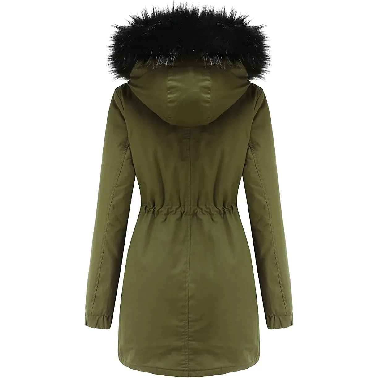 Women's Winter Coat Warm Thick Black Fleece Lined Wide Furry Hood Parka