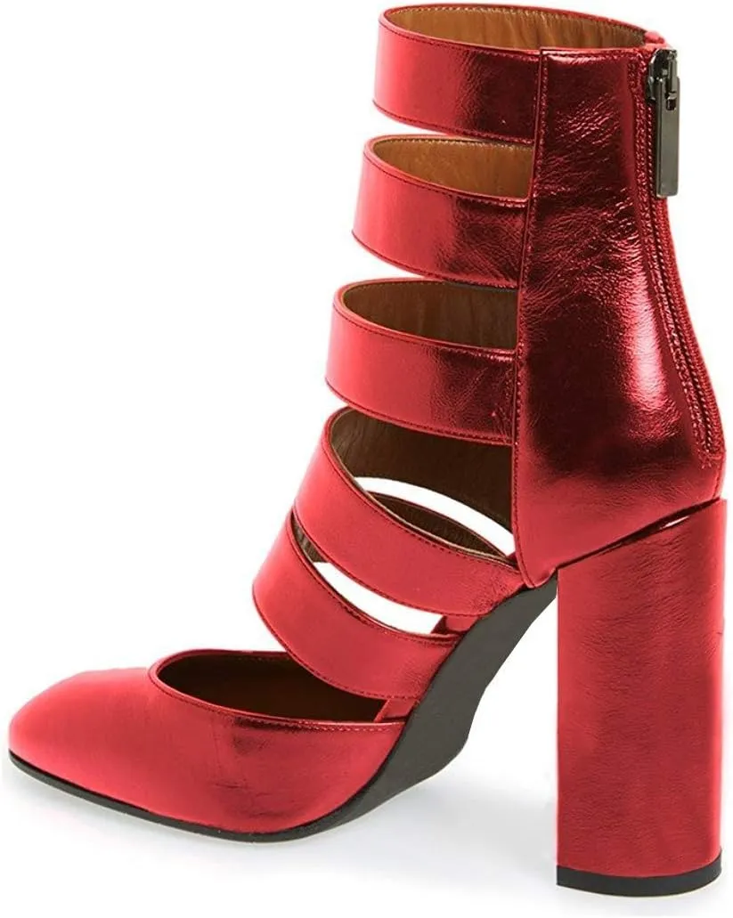 YDN Women Gladiator Strappy Sandals Block High Heel Round Toe Hollow Out Pumps Size 4-15 US