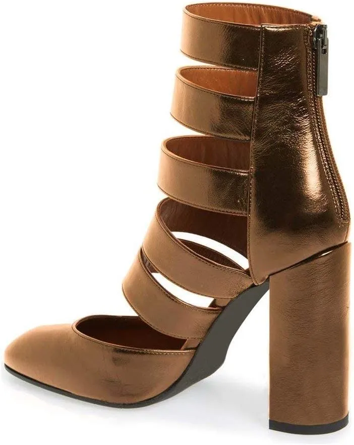 YDN Women Gladiator Strappy Sandals Block High Heel Round Toe Hollow Out Pumps Size 4-15 US