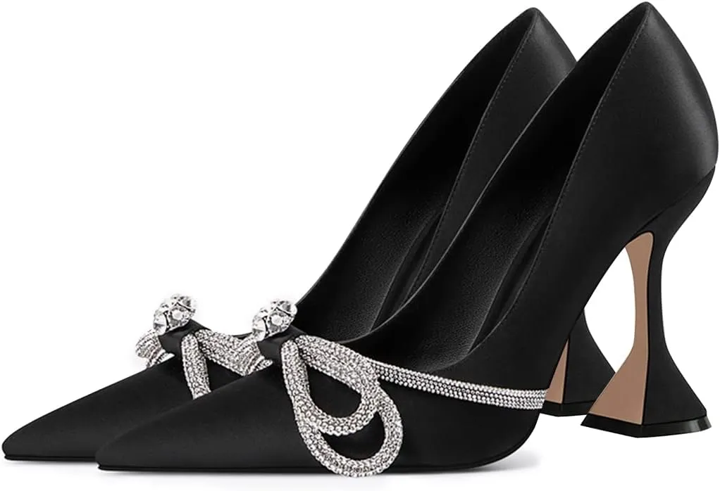 YDN Women Pointed Toe Slip on Diamond Pumps Special Kitten High Heel Shoe Party Prom Dress Lady Size 4-16 US